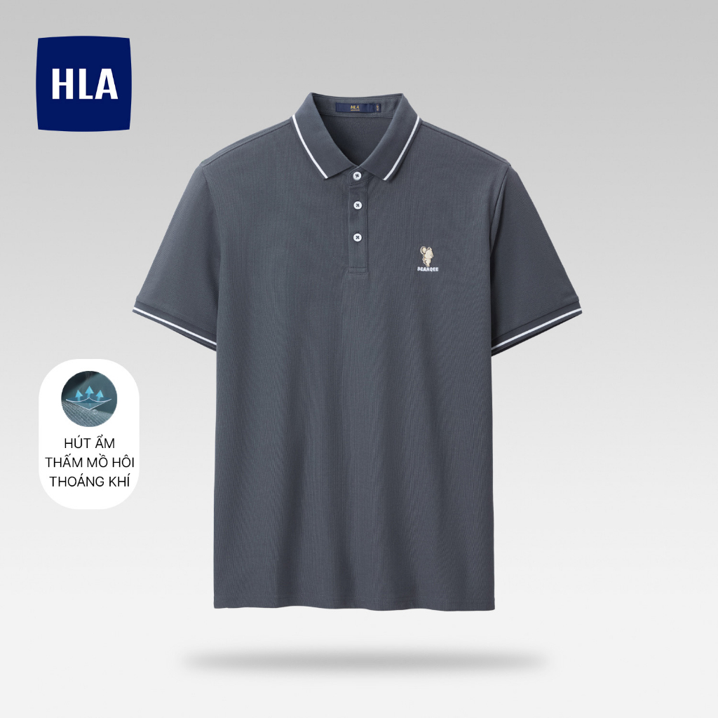 HLAxQee - Áo POLO nam ngắn tay hút ẩm thấm mồ hôi logo gấu Qee pattern moisture-absorbing Polo Shirt