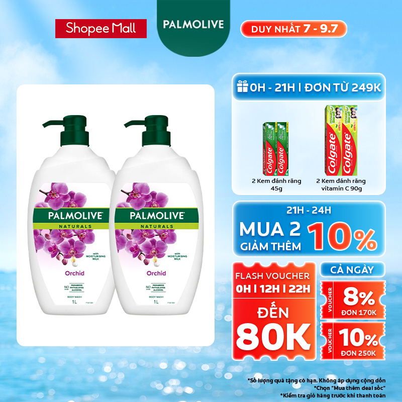 Bộ 2 Sữa tắm Palmolive chiết xuất Sữa và Hoa Phong Lan Đen 1L