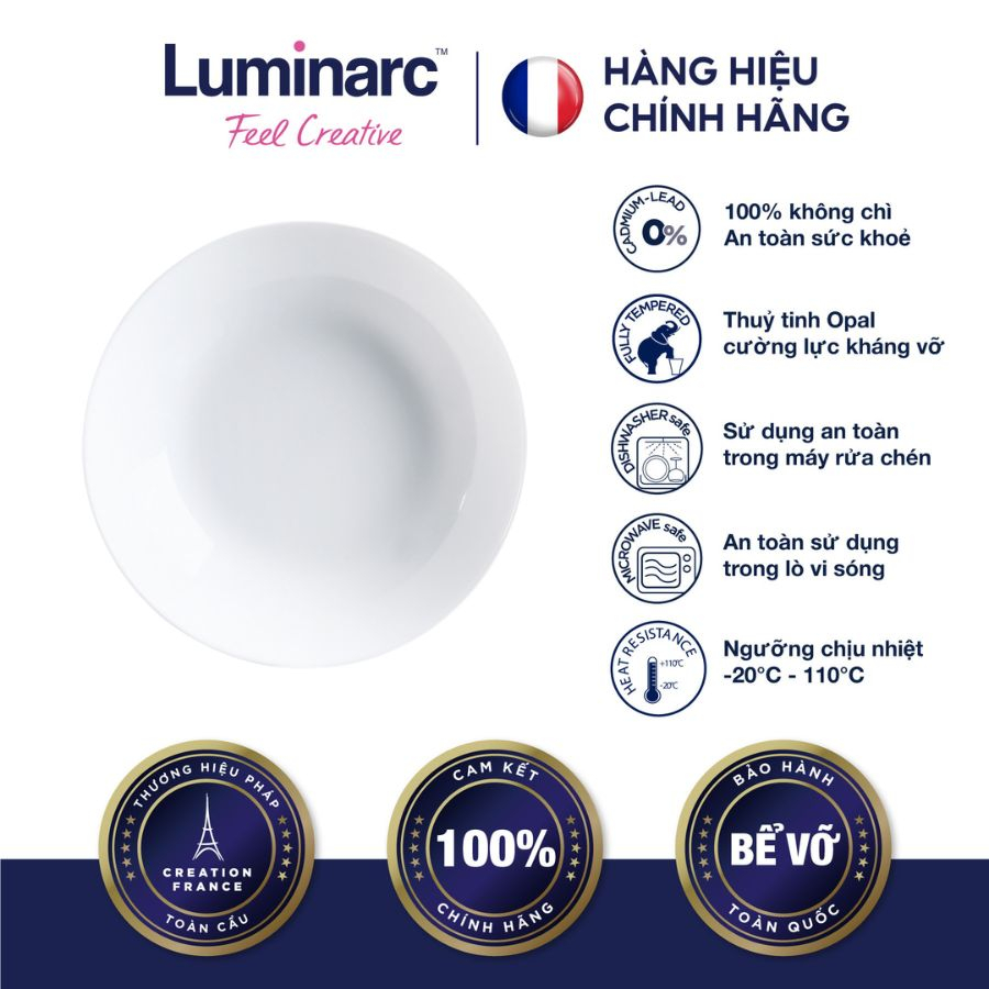 Bộ 6 Đĩa Sâu Thuỷ Tinh Cường Lực Luminarc Diwali Trắng 20cm- LUDIN3605