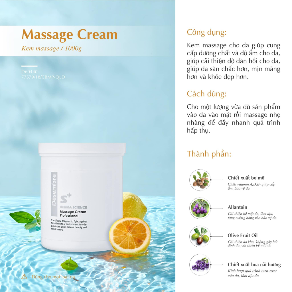 Kem Massage mặt Desembre Derma Science Massage Cream Professional hũ 1000g - Cao cấp, chất lượng