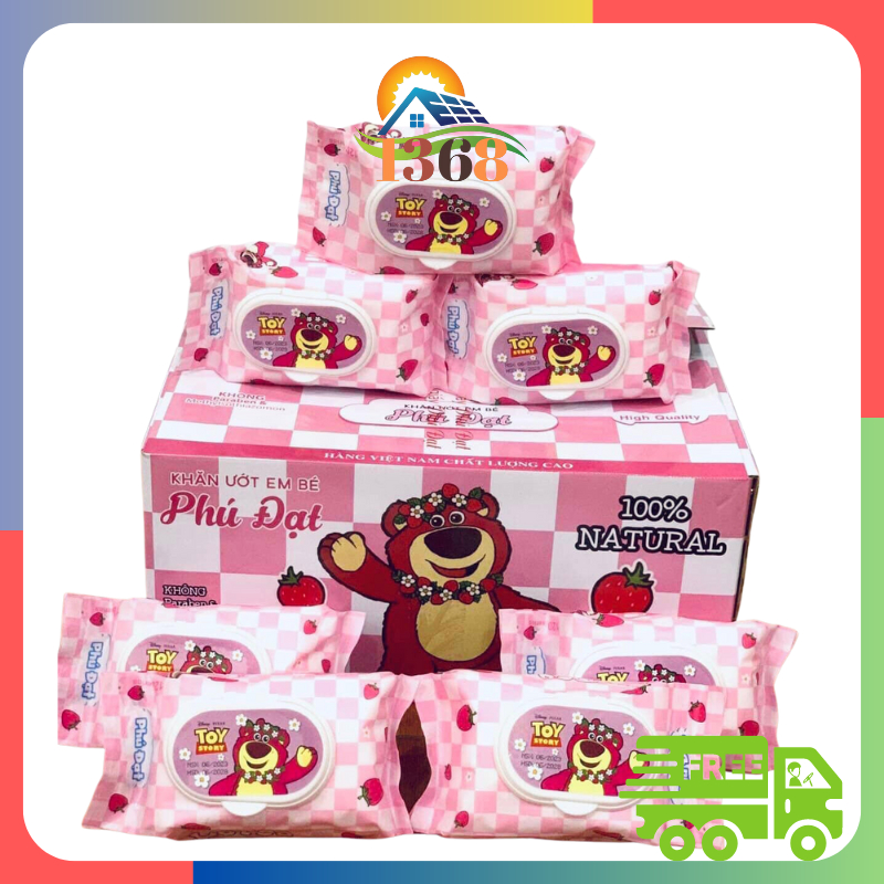 Combo 5 khăn giấy ướt gấu dâu Caro an toàn cho bé Phú Đạt  120 Series