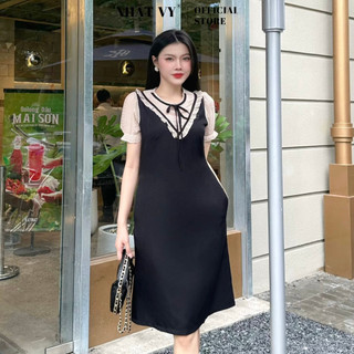 Đầm công sở Nhật Vy dáng suông cổ tròn phối sọc viền bèo có túi chất lụa phù hợp đi chơi dạo phố cafe - D2791