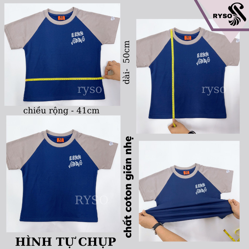 Áo thun baby tee tay phối croptop in hình vải thun tăm co dãn 4 chiều mềm mịn RYSO FASHION