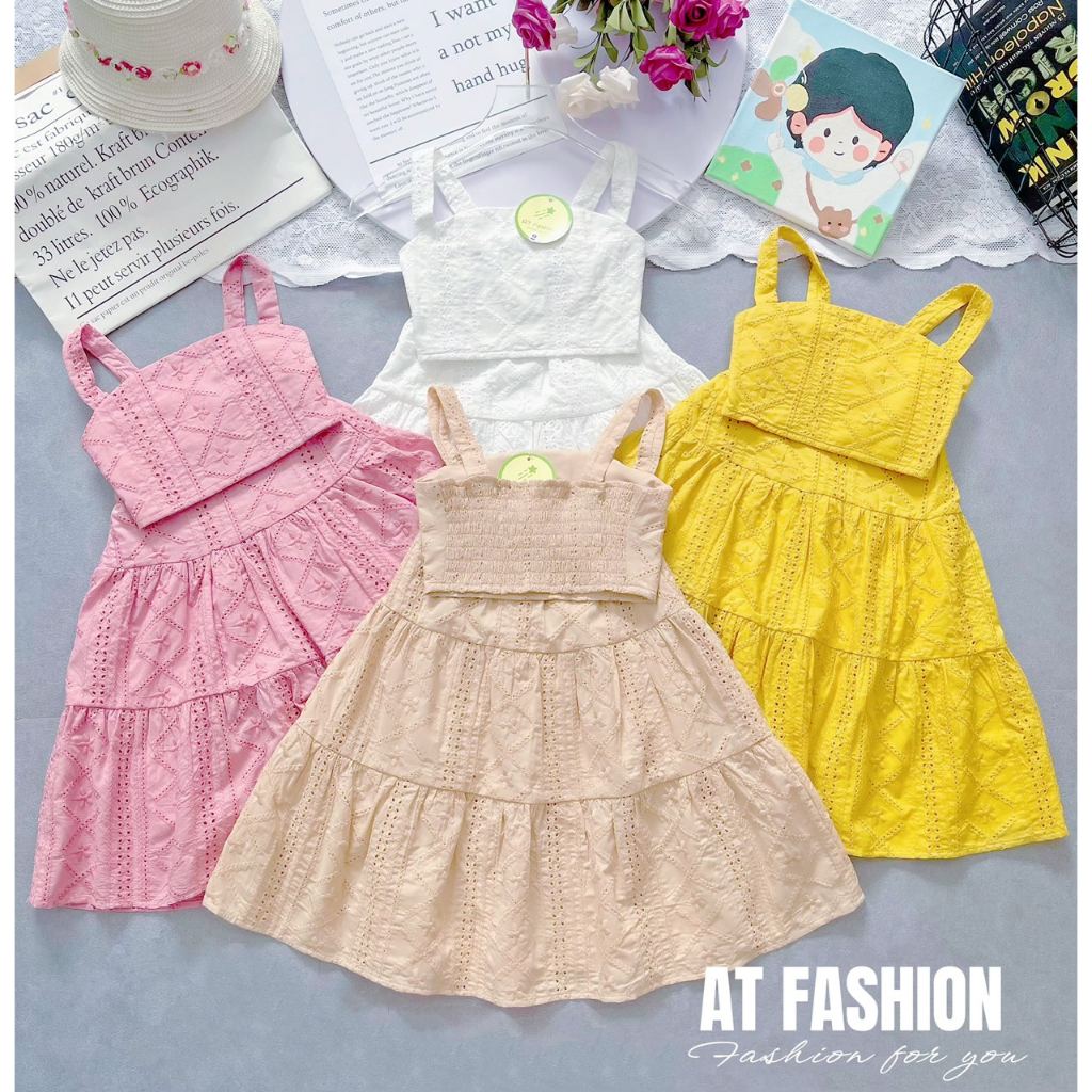 Mcbb - 24-49 kg set áo croptop chân váy dài midi áo 2 dây bé gái váy cho bé gái bộ đồ cho bé gái đầm công chúa trẻ em nữ