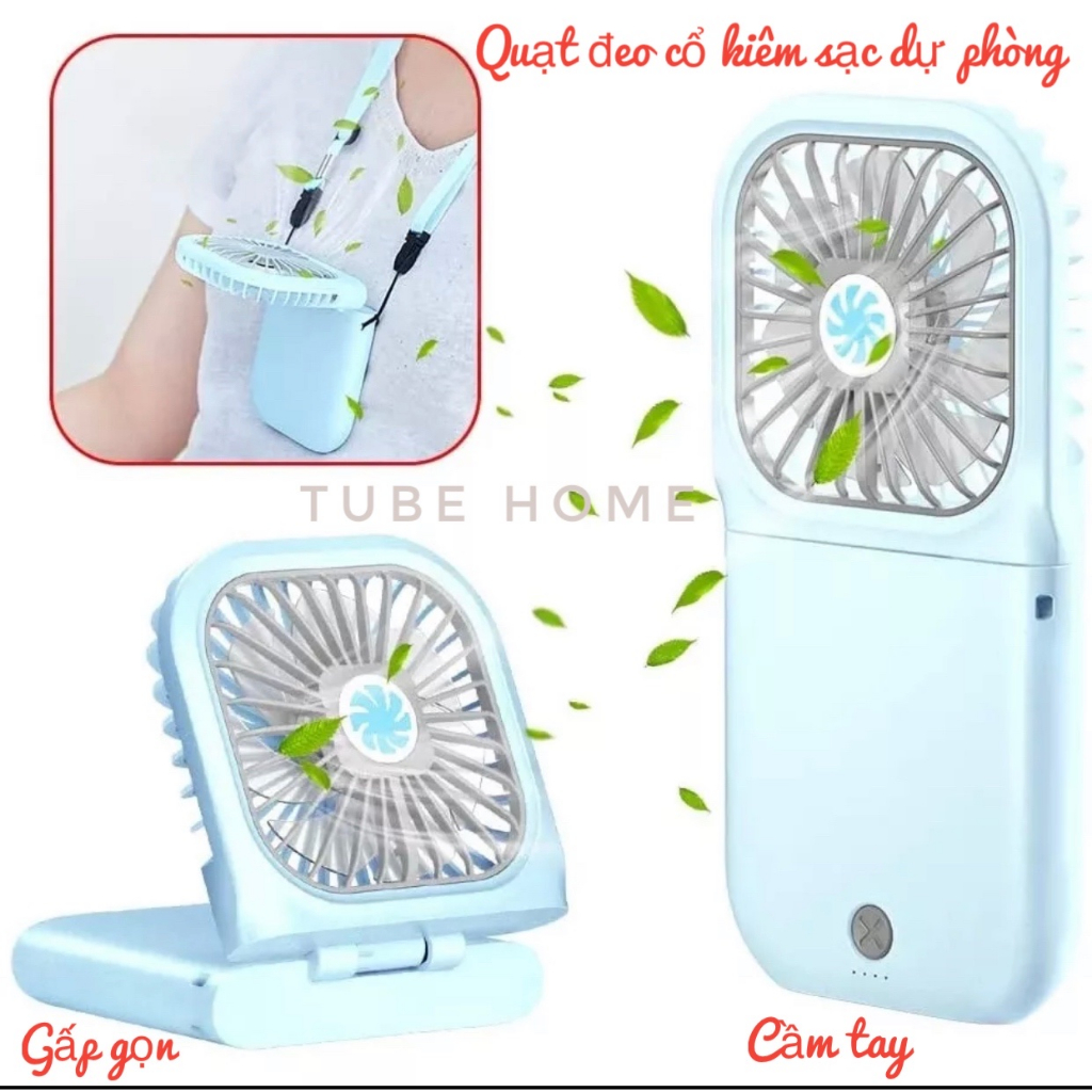 Quạt Tích Điện Mini, Quạt Đeo Cổ, Quạt Mini, Quạt Cầm Tay, Quạt Kiêm Sạc Dự Phòng, Quạt Để Bàn, Gấp Gọn