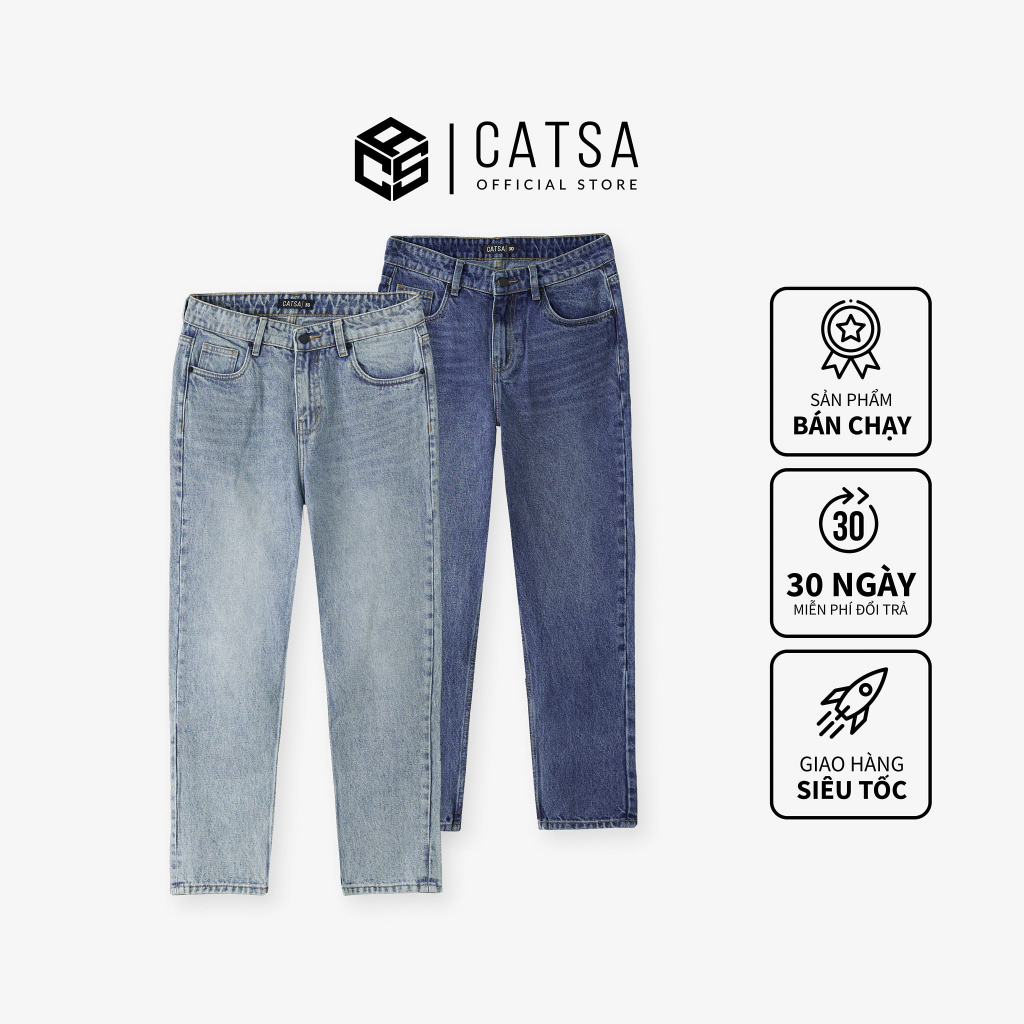 Quần jean nam CATSA xanh denim co giãn nhẹ form SLIMFIT dày dặn bền màu QDL150-151