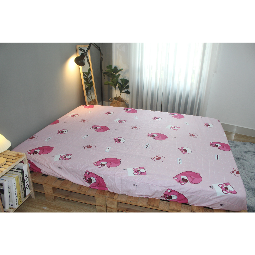 Tấm Drap lẻ KHA LY - Ga lẻ ( không áo gối ) - cotton thiên nhiên - Lotso Hồng - VN334