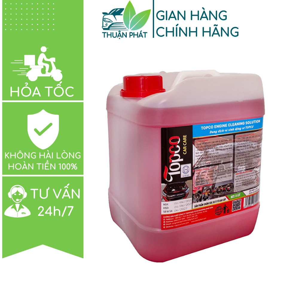 Nước vệ sinh khoang máy ô tô tẩy rửa dầu mỡ hoen ố Topco dung dịch an toàn chi tiết động cơ xe can 5 lít Thuận Phát