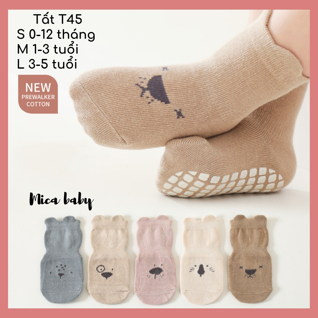 Tất vớ cao cổ chống trượt họa tiết in hình thú đáng yêu cho bé T45 Mica baby
