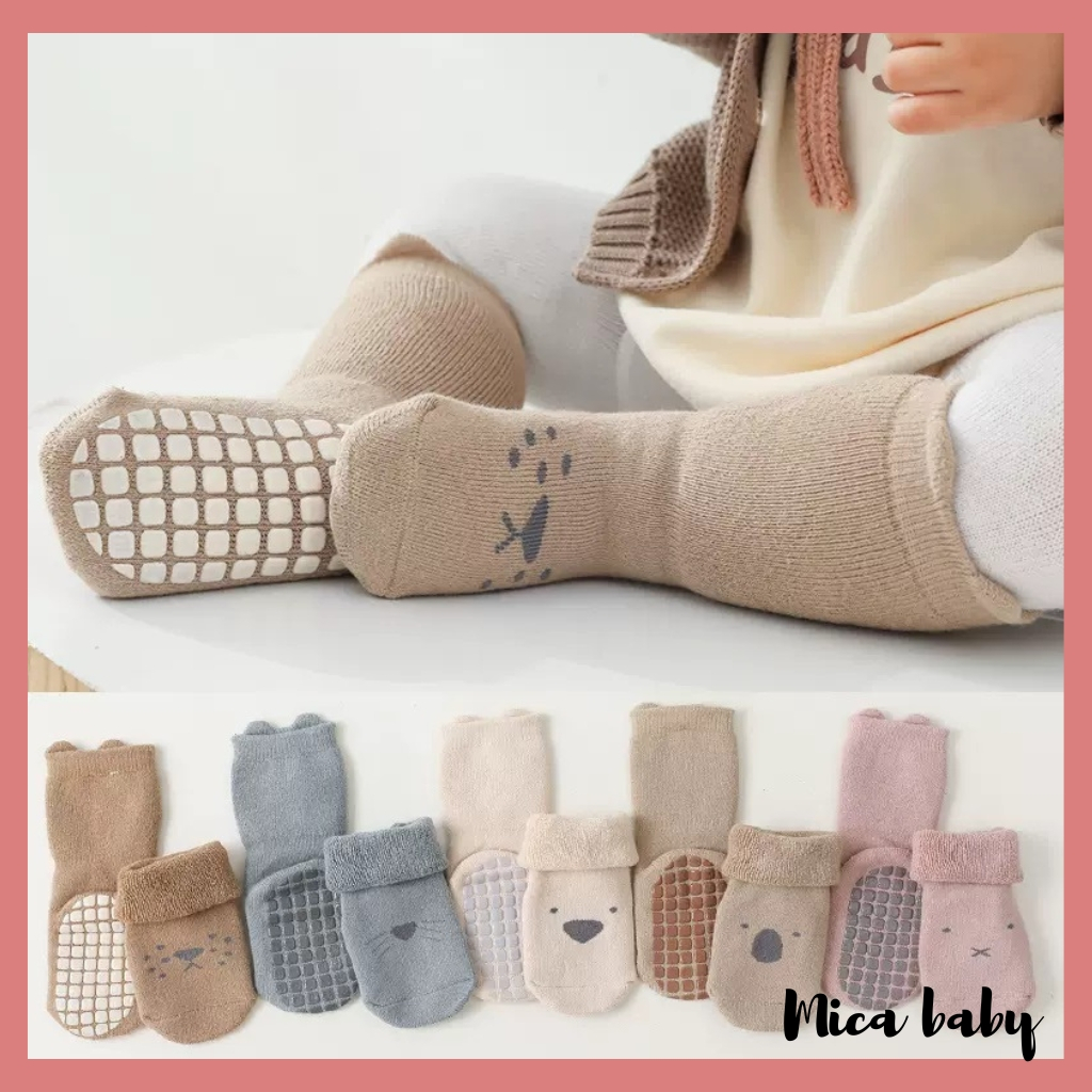 Tất vớ cao cổ chống trượt họa tiết in hình thú đáng yêu cho bé T45 Mica baby