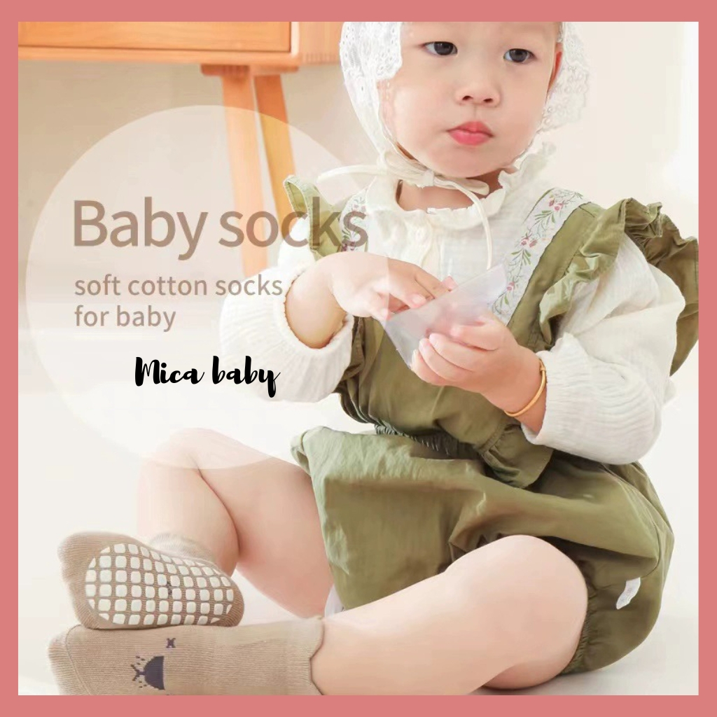 Tất vớ cao cổ chống trượt họa tiết in hình thú đáng yêu cho bé T45 Mica baby