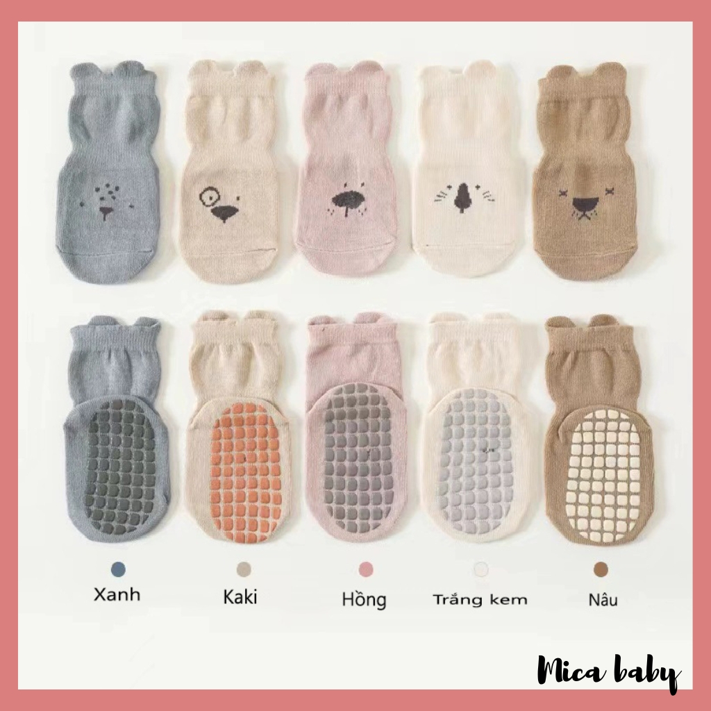 Tất vớ cao cổ chống trượt họa tiết in hình thú đáng yêu cho bé T45 Mica baby