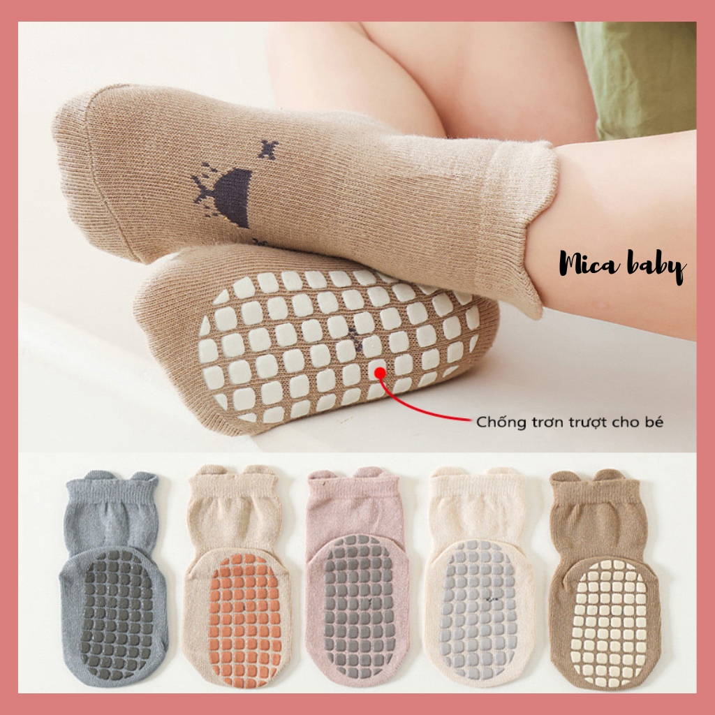 Tất vớ cao cổ chống trượt họa tiết in hình thú đáng yêu cho bé T45 Mica baby