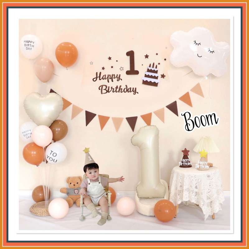 SET BONG BÓNG TRANG TRÍ SINH NHẬT TONE KEM NÂU HÀN QUỐC