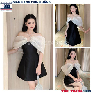 Đầm dự tiệc cổ yếm phối tay nơ bồng bềnh -Váy thiết kế tiểu thư sang chảnh cực hót kiểu dáng hàn quốc ulzzang -1989