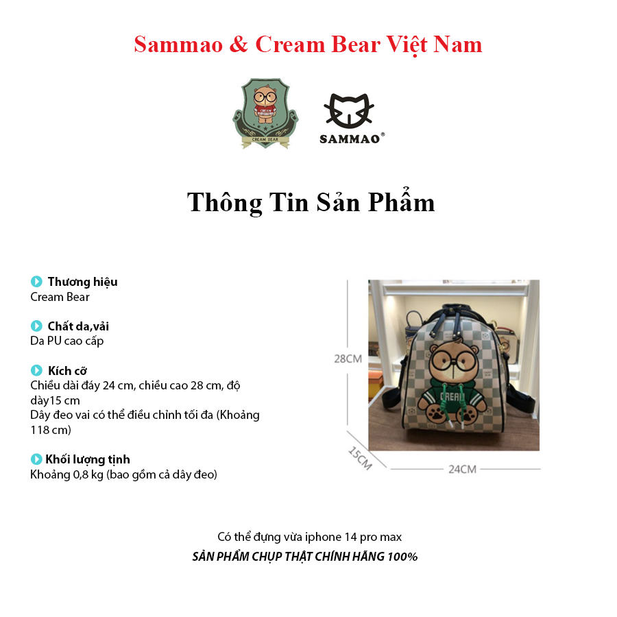 Balo Nam Nữ Thời Trang SAMMAO & CREAM BEAR Chính Hãng C1222-3