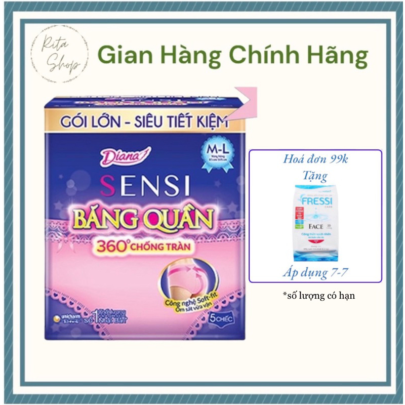 Băng Vệ Sinh Ban Đêm Dạng Quần Diana Sensi 360 Độ Chống Tràn Gói 5 Miếng