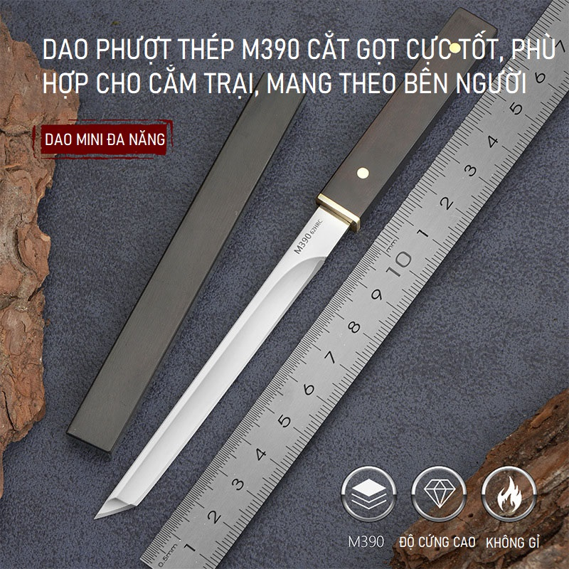 Dao Cầm Tay Mini Đa Năng, Chất Liệu Thép M390 Chống Gỉ Sét, Chống Mài Mòn, Chịu Nhiệt Cao, Phù Hợp Đi Phượt, Cắm Tr