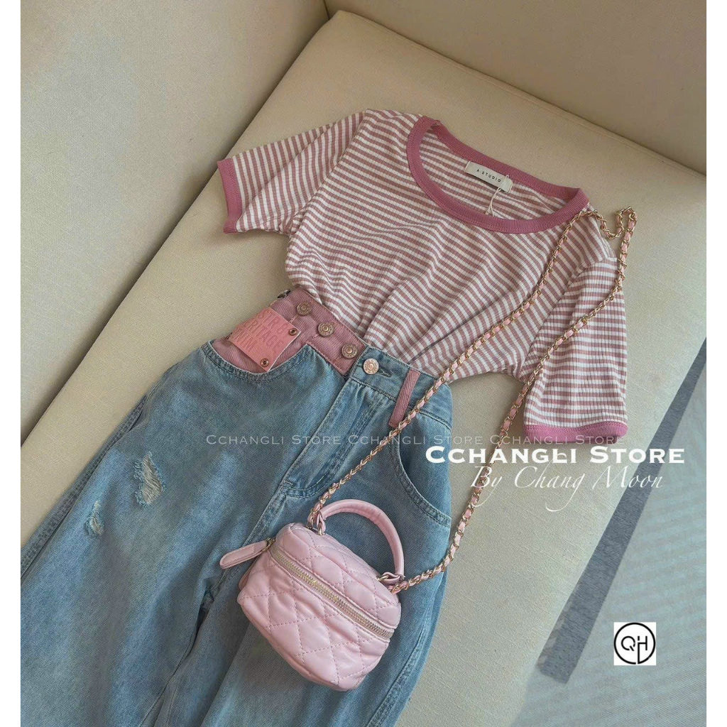 Quần bò jeans dáng bagy 9 tấc cạp hồng