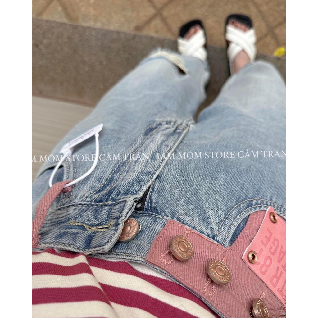 Quần bò jeans dáng bagy 9 tấc cạp hồng