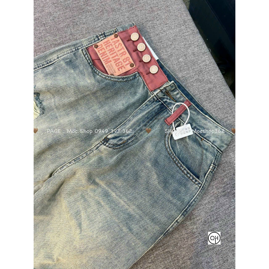 Quần bò jeans dáng bagy 9 tấc cạp hồng