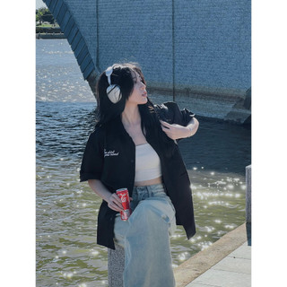 Áo Sơ Mi Kaki Basic Màu Đen Chi tiết Thêu - Brand TSUN Chính Hãng Oversize Shirt - UNISEX