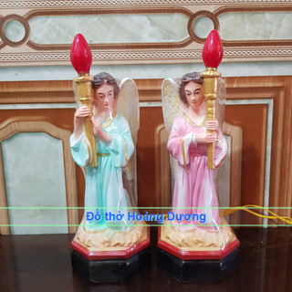 Tượng Thiên thần quỳ cầm đèn cao 25cm