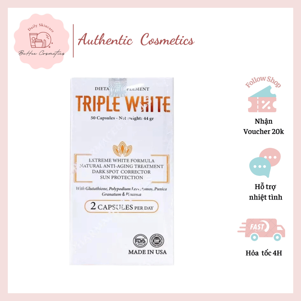 Viên Uống Triple White Giúp Trắng Da, Chống Nắng Và Giảm Thâm Nám Dietary Supplement - 50 viên
