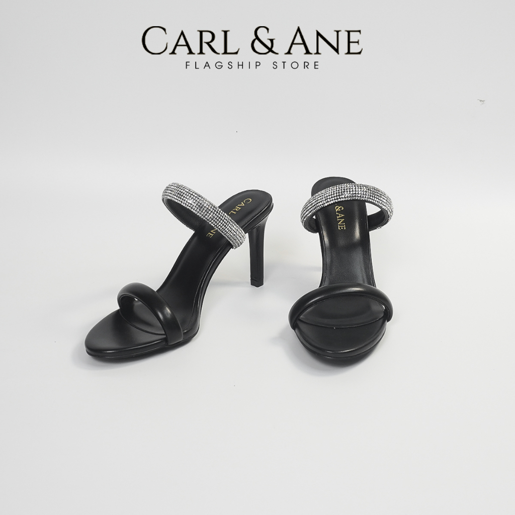Carl & Ane - Dép cao gót quai ngang đính đá gót nhọn cao 9cm màu đen - WD009
