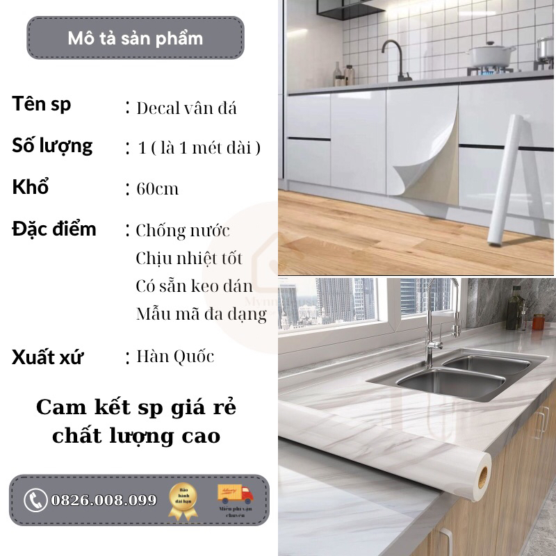 1m Decal vân đá dán bếp, dán tường, giấy dán bếp cách nhiệt chống thấm tốt, dễ lau chùi SẴN KEO giá tốt nhất