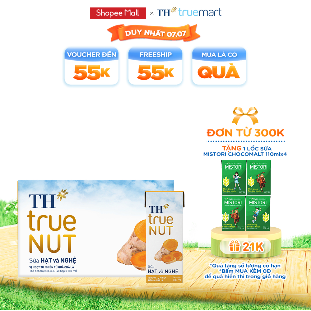 Thùng 48 hộp sữa hạt và nghệ TH True Nut 180ml (180ml x 48)