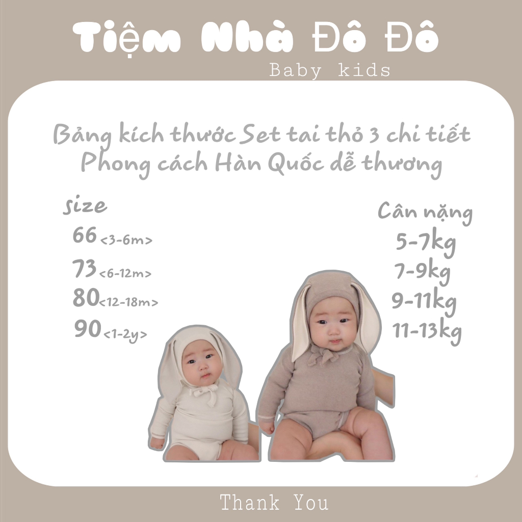 Bộ body suit body chip cho bé trai bé gái tai thỏ 3 chi tiết giữ nhiệt ấm mùa thu đông