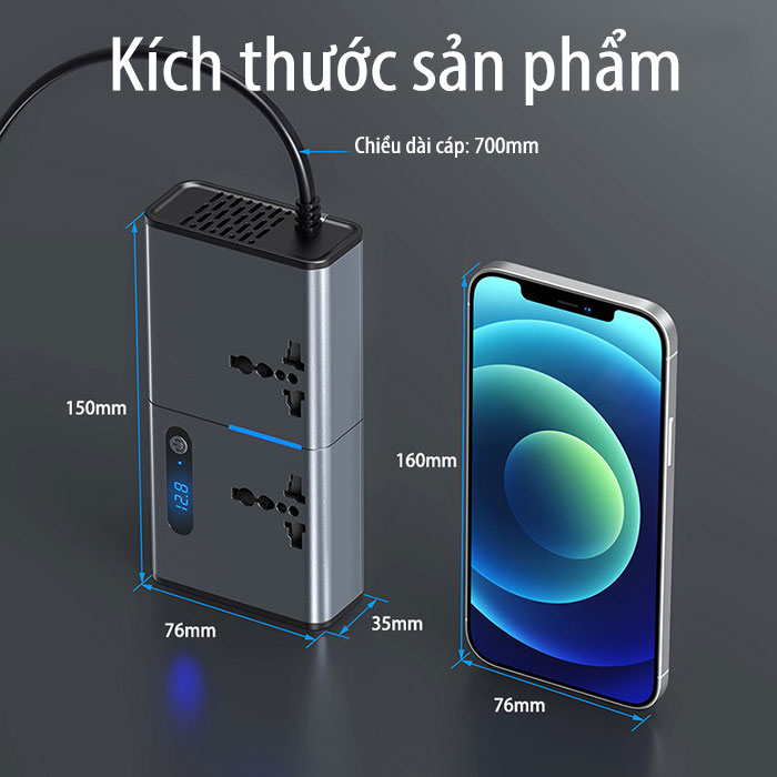 Bộ Chuyển Đổi Nguồn oto 200W- IVERTER 2V/24V – 220V (3USB, TYPE C, 2 AC) CI02 Cao Cấp Dành Cho ÔTô giao hành nhanh