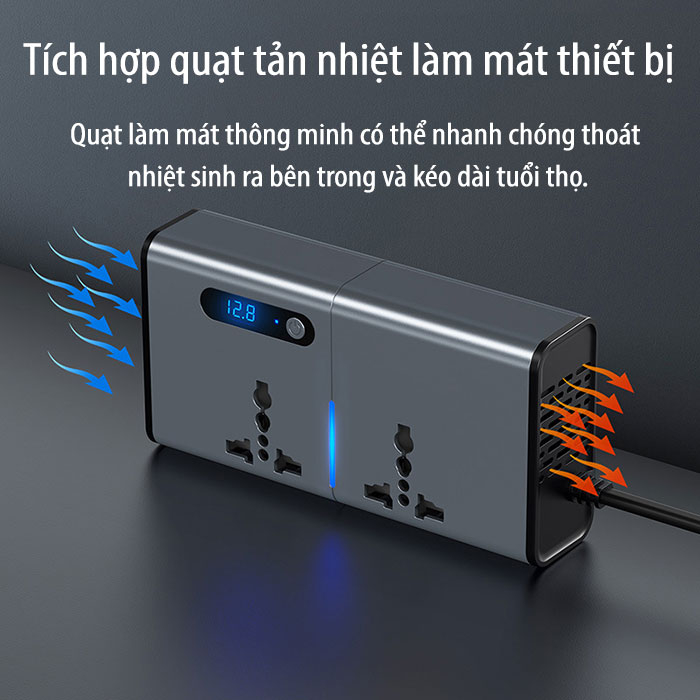 Bộ Chuyển Đổi Nguồn oto 200W- IVERTER 2V/24V – 220V (3USB, TYPE C, 2 AC) CI02 Cao Cấp Dành Cho ÔTô giao hành nhanh