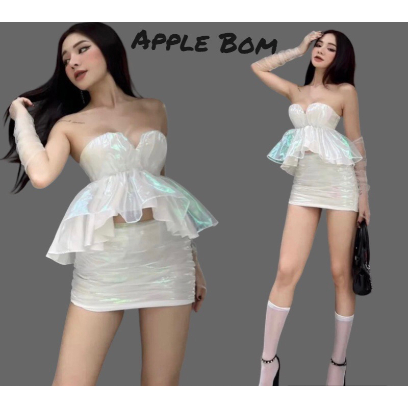 Set áo ống xoè + chân váy ngắn chất liệu tơ óng ánh hàng thiết kế loại 1 cao cấp