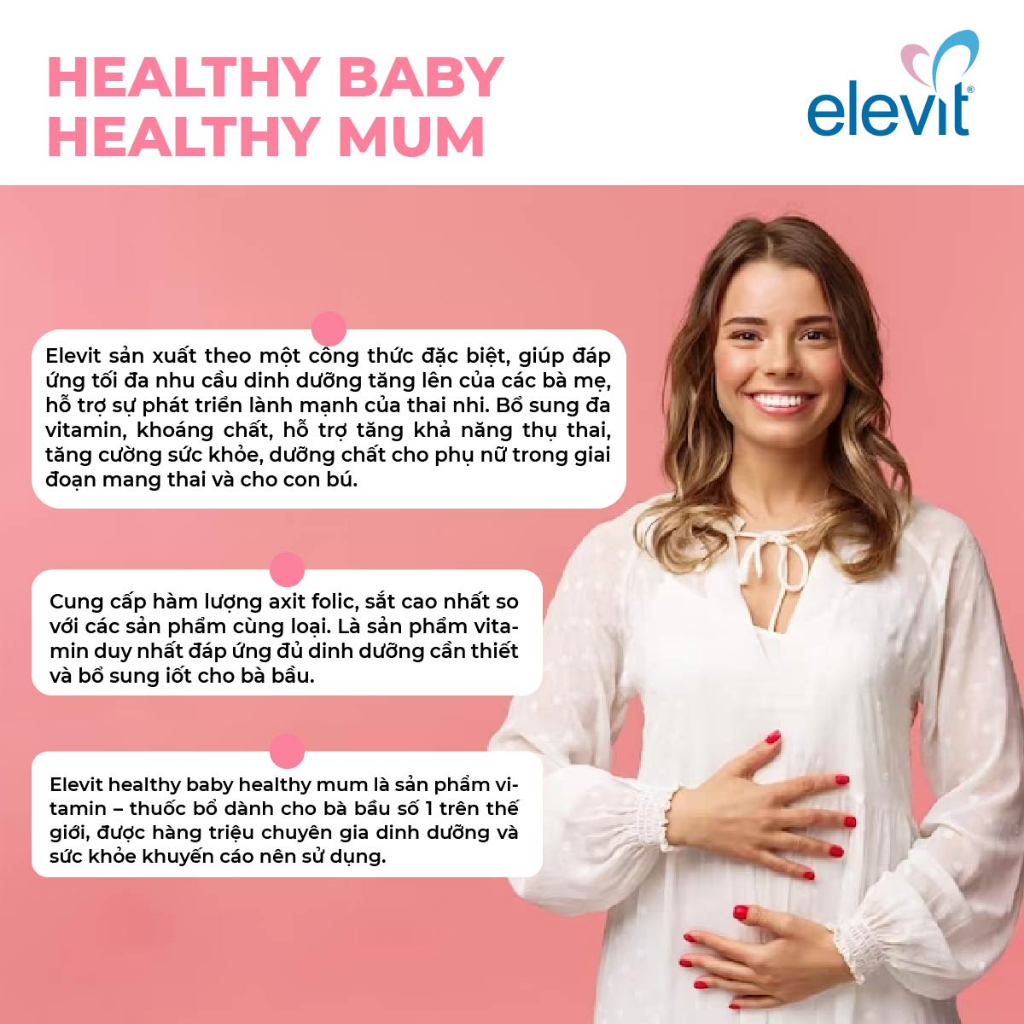 Vitamin tổng hợp Elevit Healthy Baby Healthy Mum dùng cho người đã đang và muốn có thai 100 viên