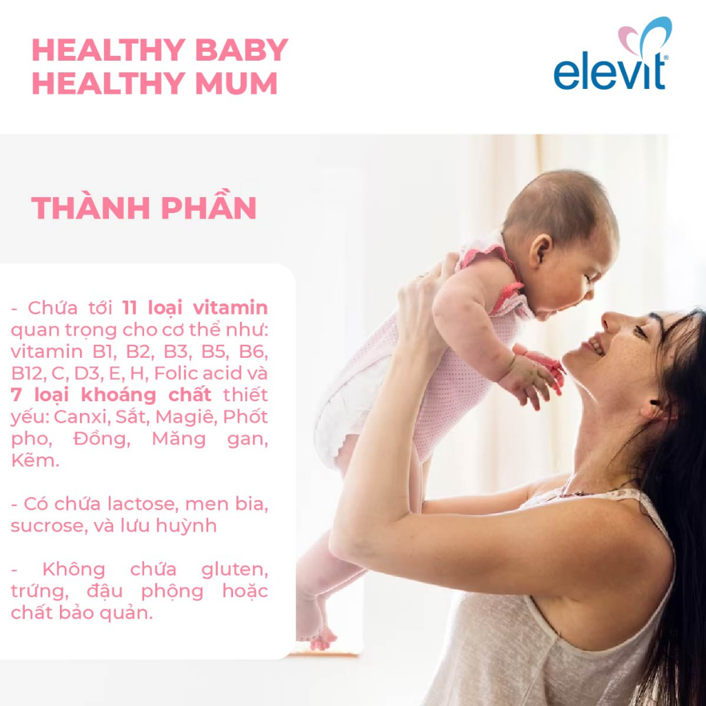 Vitamin tổng hợp Elevit Healthy Baby Healthy Mum dùng cho người đã đang và muốn có thai 100 viên