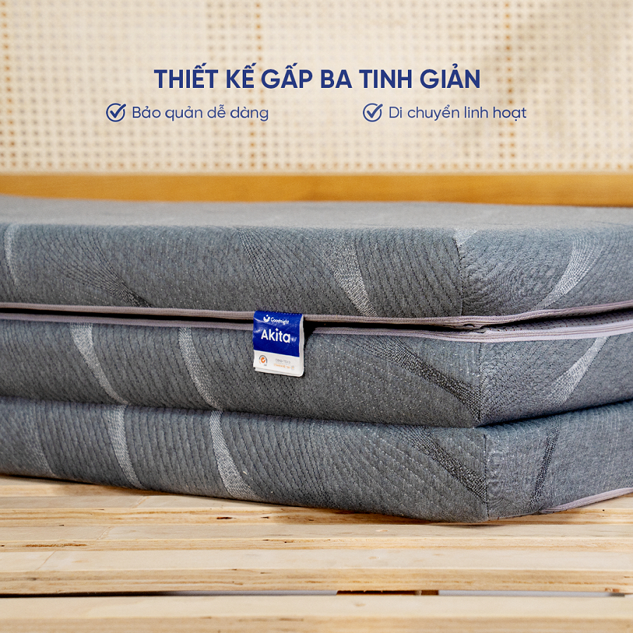 Nệm foam Goodnight Akita gấp 3 êm ái, cải thiện tình trạng đau mỏi cột sống, cuộn hút gọn nhẹ và dễ dàng di chuyển