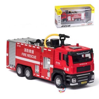 Đồ chơi xe cứu hoả bằng sắt phun nước như thật, dùng pin có âm thanh và ánh sáng