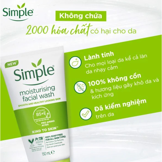 Sữa Rửa Mặt Simple Dịu Nhẹ Cho Da Nhạy Cảm Kind To Skin Refreshing Facial Wash 150ml | BigBuy360 - bigbuy360.vn