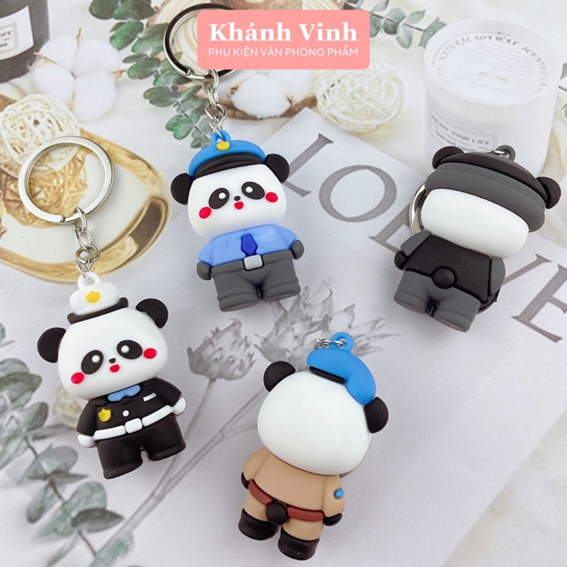 Bộ 4 Móc Khoá Bộ Chú Gấu Trúc Cảnh Sát - Phụ Kiện Văn Phòng Phẩm Khánh Vinh