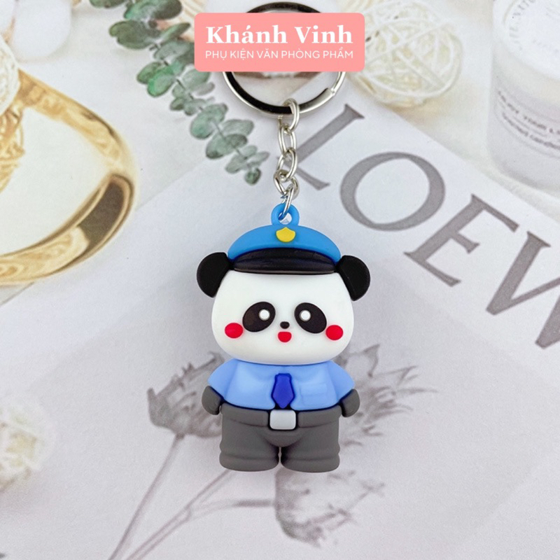 Bộ 4 Móc Khoá Bộ Chú Gấu Trúc Cảnh Sát - Phụ Kiện Văn Phòng Phẩm Khánh Vinh