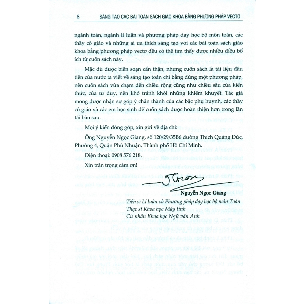 Sách - Sáng tạo các bài toán sách giáo khoa bằng phương pháp vectơ