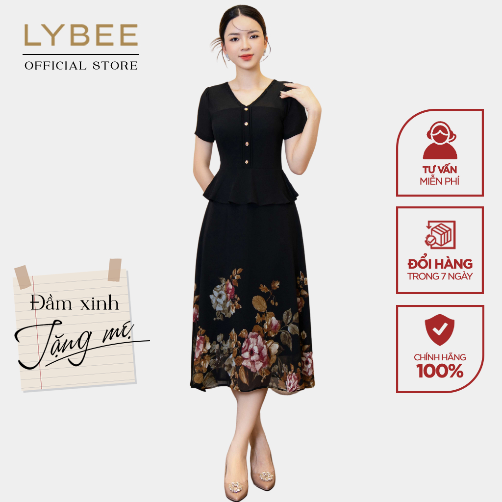 Váy trung niên LYBEE LVV034 dáng peplum chất liệu Chiffon cao cấp cho mẹ đi chơi đi tiệc sang trọng