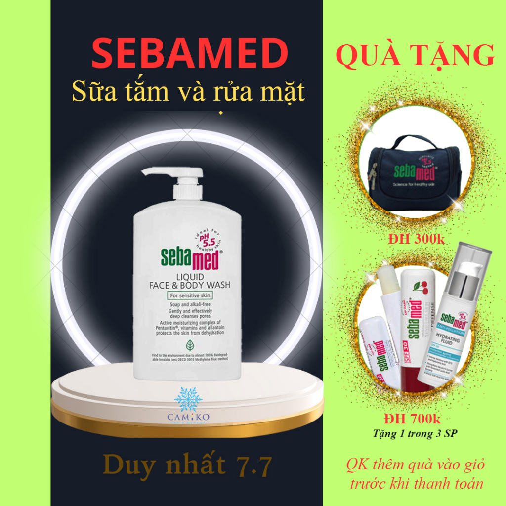 Sữa rửa mặt và tắm toàn thân cho da nhạy cảm Sebamed pH5.5 Liquid Face Body Wash 200ml