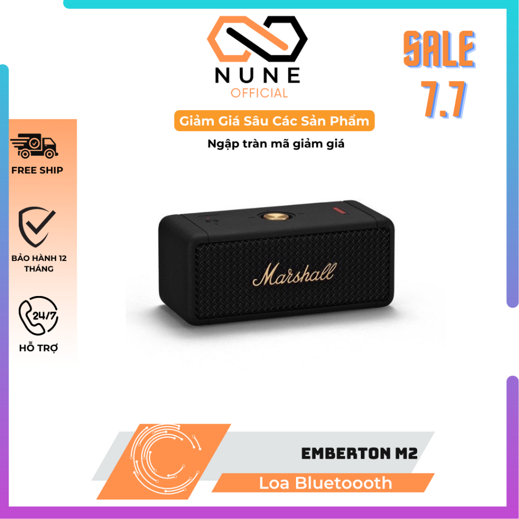 Loa Bluetooth Marshall Emberton M2, Bass Mạnh Giá Rẻ, Nhỏ Gọn, Tiện Dụng, Có Cổng USB, Thẻ TF