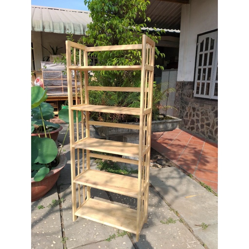 Kệ sách 5 tầng , sâu 28cm , ngang 50cm , cao 155 cm,,  gỗ cao su màu tự nhiên,  bóng đẹp, đã xử lý.