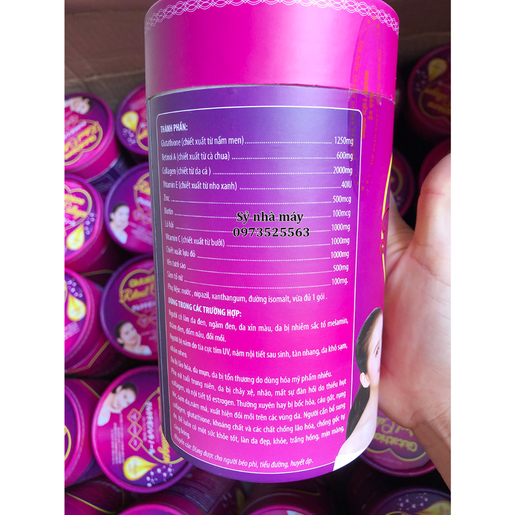 Nước uống trắng da GLUTATHION Retinol Collagen Nano Sakura giúp trắng, căng da da bật tông mờ nám hộp 20 gói