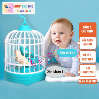 Đồ chơi lồng chim 2 con biết hót,vỗ cánh có đèn sáng vui nhộn và nói I Love You