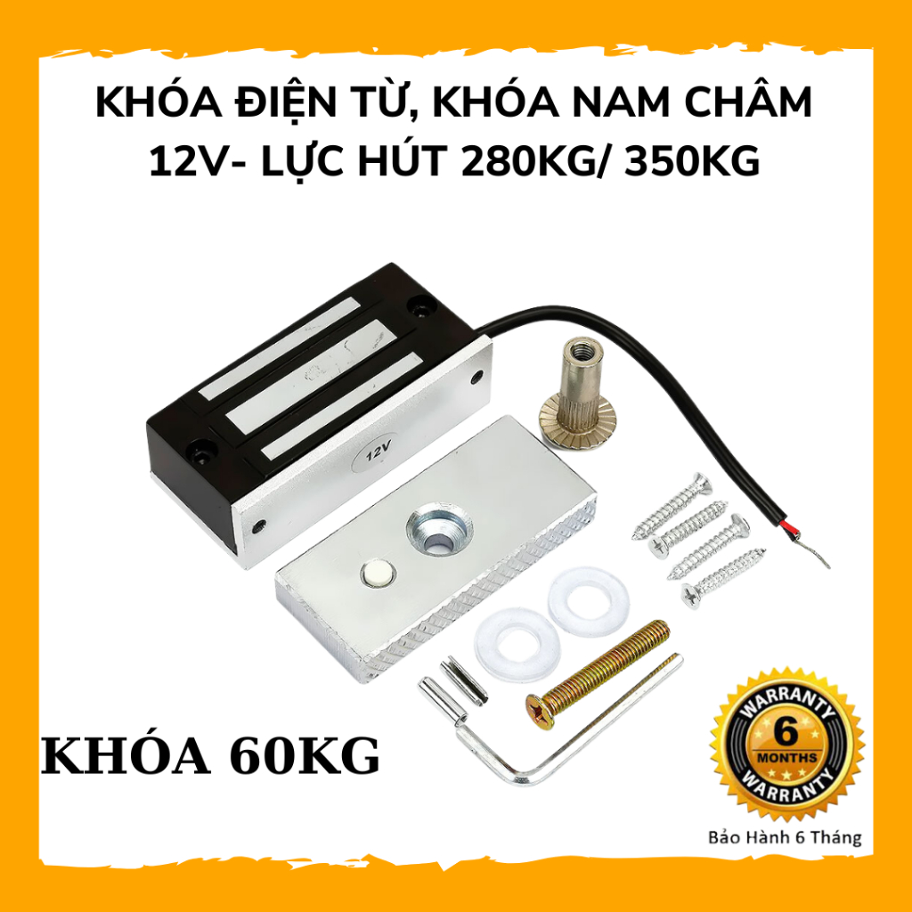 Khóa Điện Từ 12V, Khóa Nam Châm Lưc Hút 280kg và 60kg Gắn Nổi DC12V, Loại 5 dây